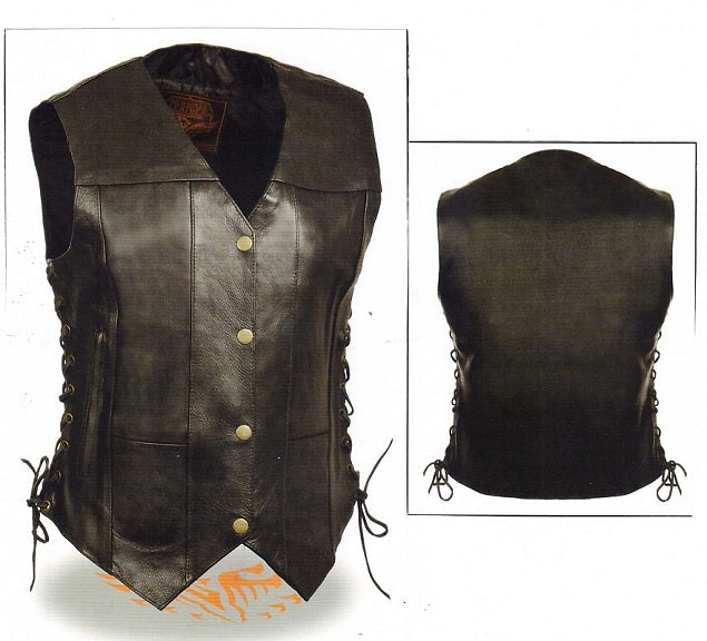Ladies Conceal Carry Side Lace Leather Vest - 1292