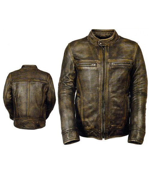 Men's Distressed Brown Leather Jacket 1550 MJ DBRN