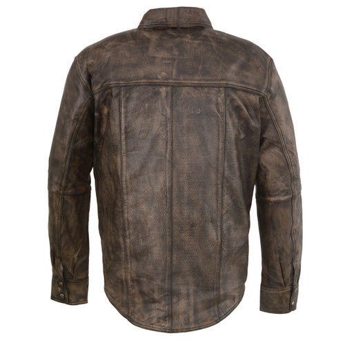 Distressed Brown Leather Shirt 1606.09 MJ DBRN Shirt