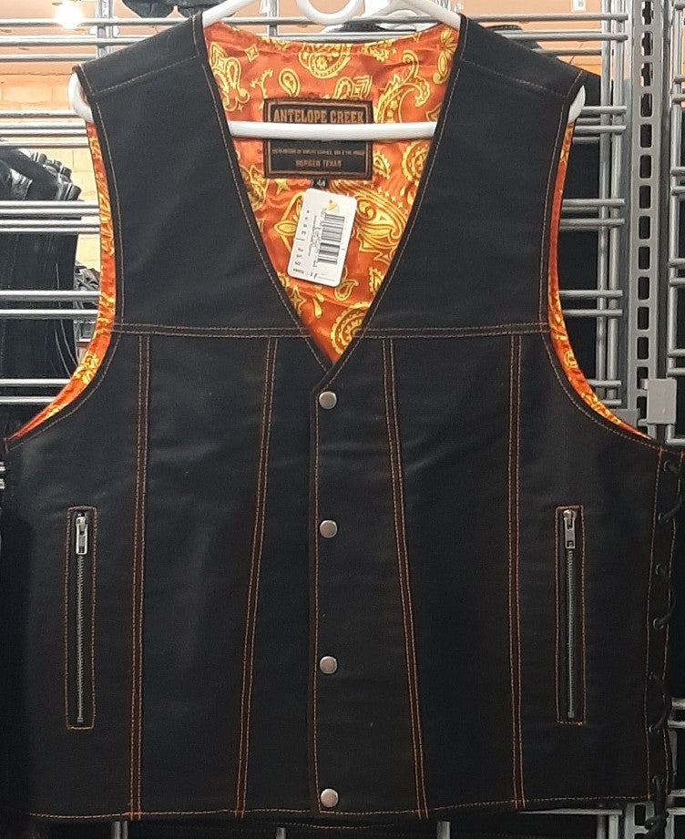 Men's Black Denim Vest w/Red/Gold Paisley Lining - 167