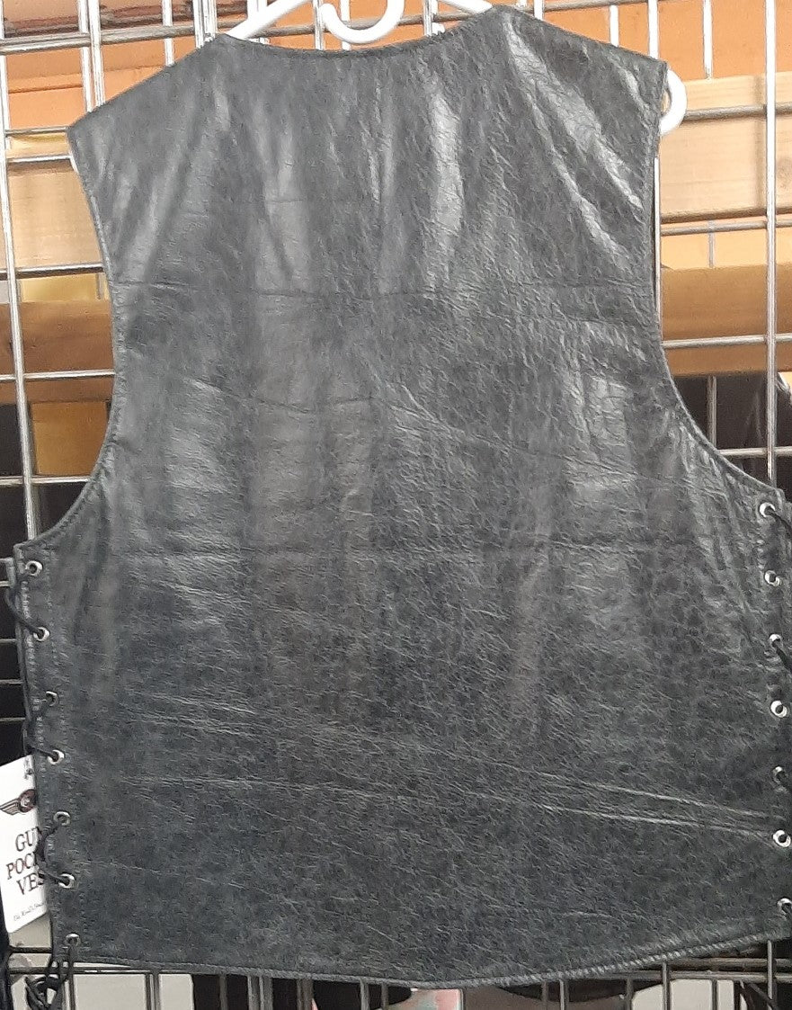 Men's Gray Leather Biker Vest with Side Lace 167gry