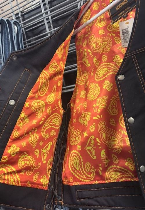 Men's Black Denim Vest w/Red/Gold Paisley Lining - 167