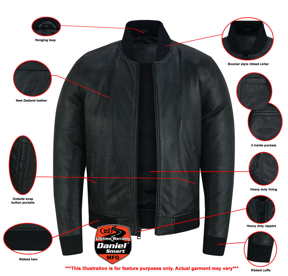 Stalwart Men’s Fashion Black Leather Bomber Jacket
