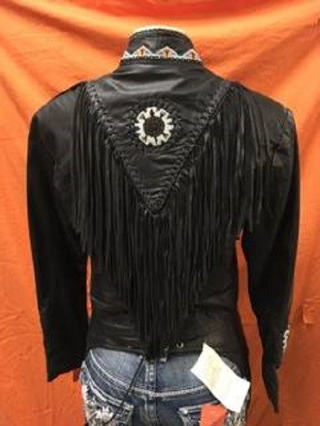 Women's Leather Motorcycle Jackets with Bone and Bead Detail 1703BJ