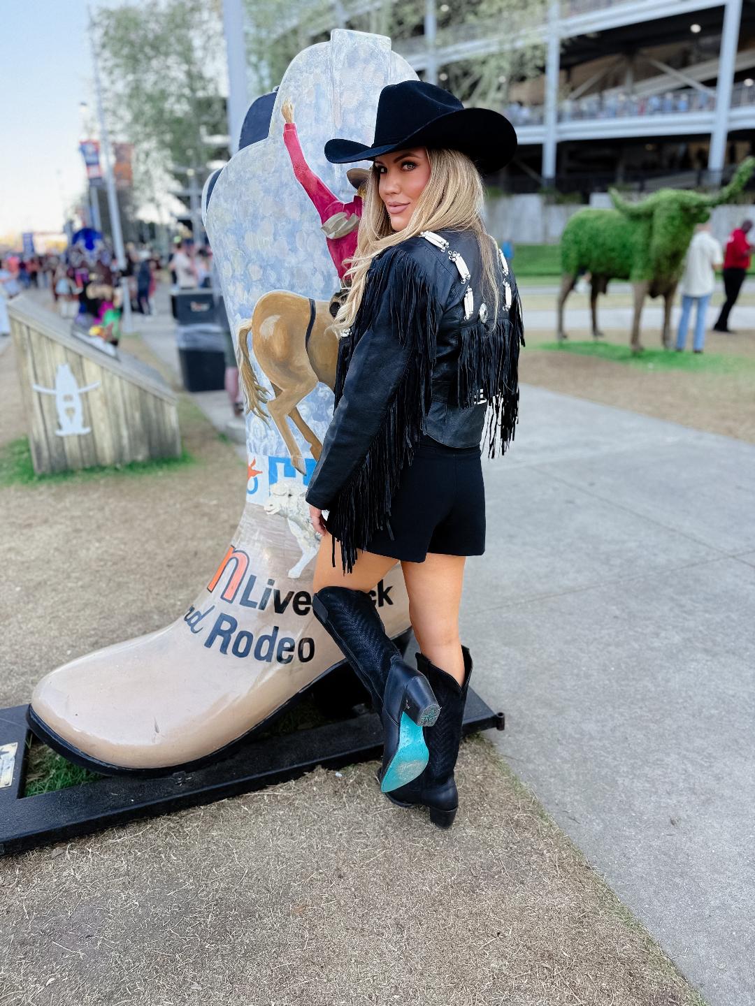 Women's Fringe Bandolero Leather Motorcycle Jacket TS3