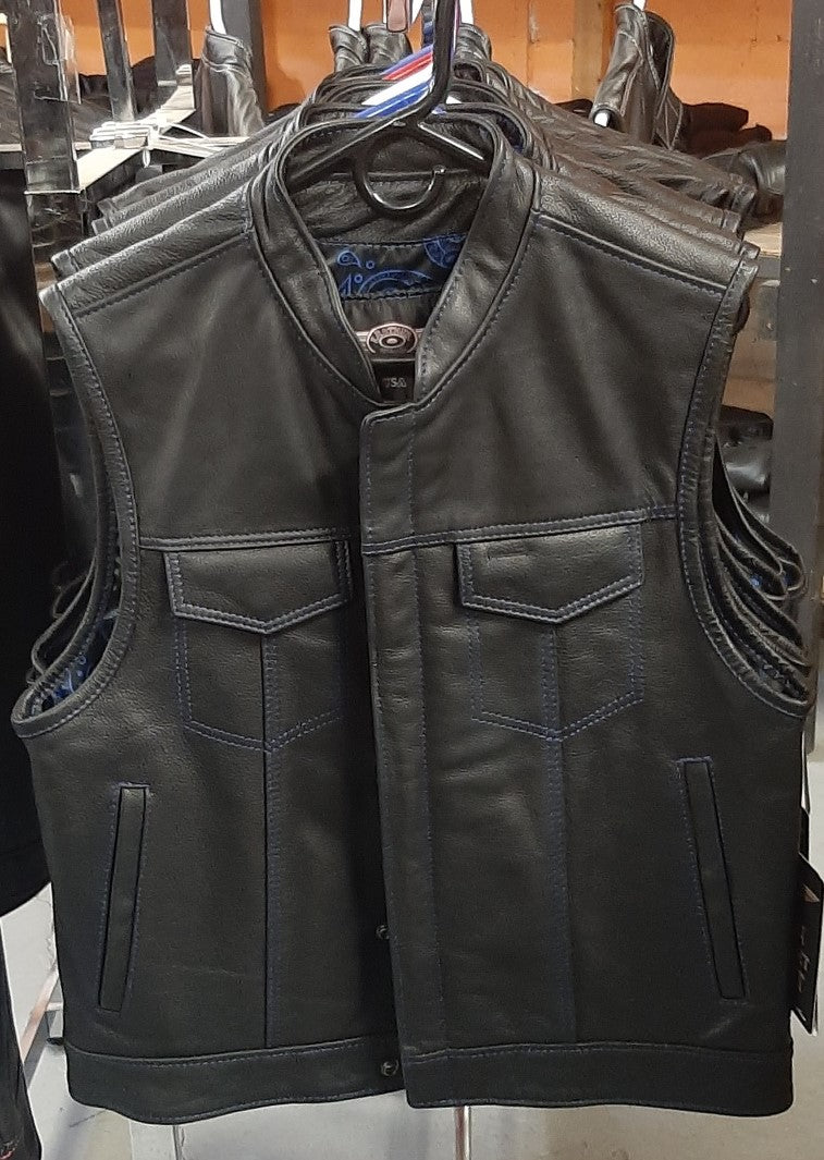Men's Club Style Motorcycle Vest with Blue Paisley Lining - 175B