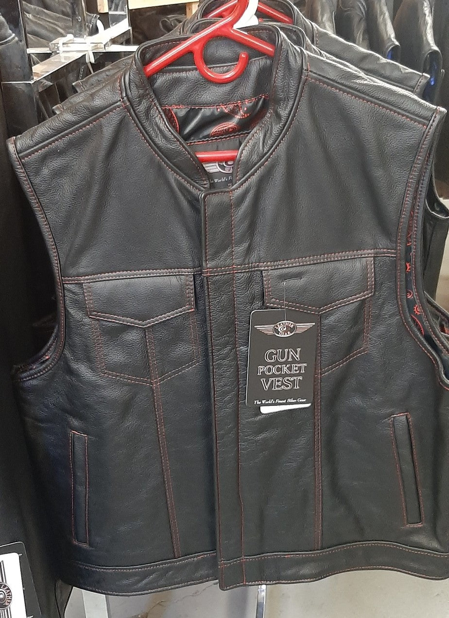 Men's Club Style Motorcycle Vest with Red Paisley Lining - 175R