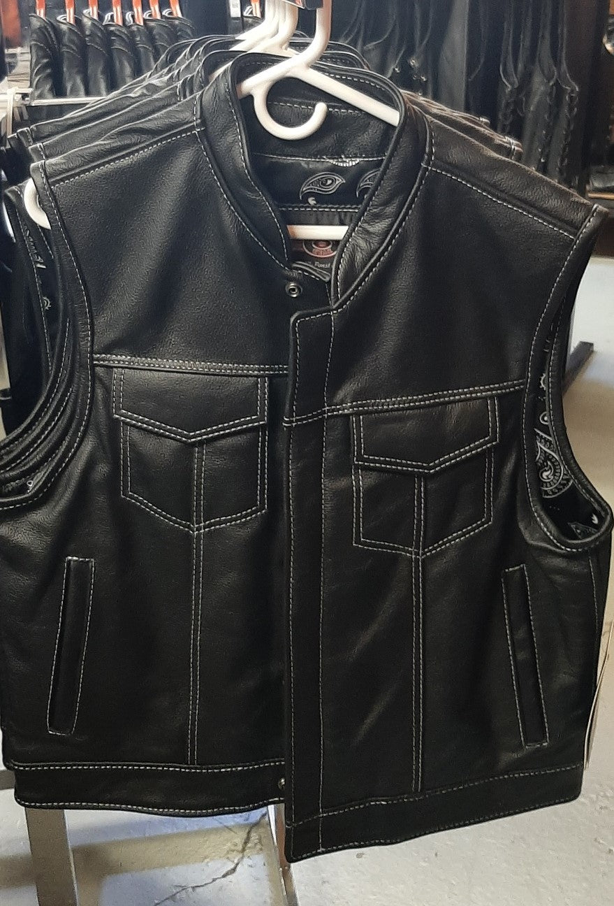 Men's Club Style Motorcycle Vest with White Paisley Lining - 175W