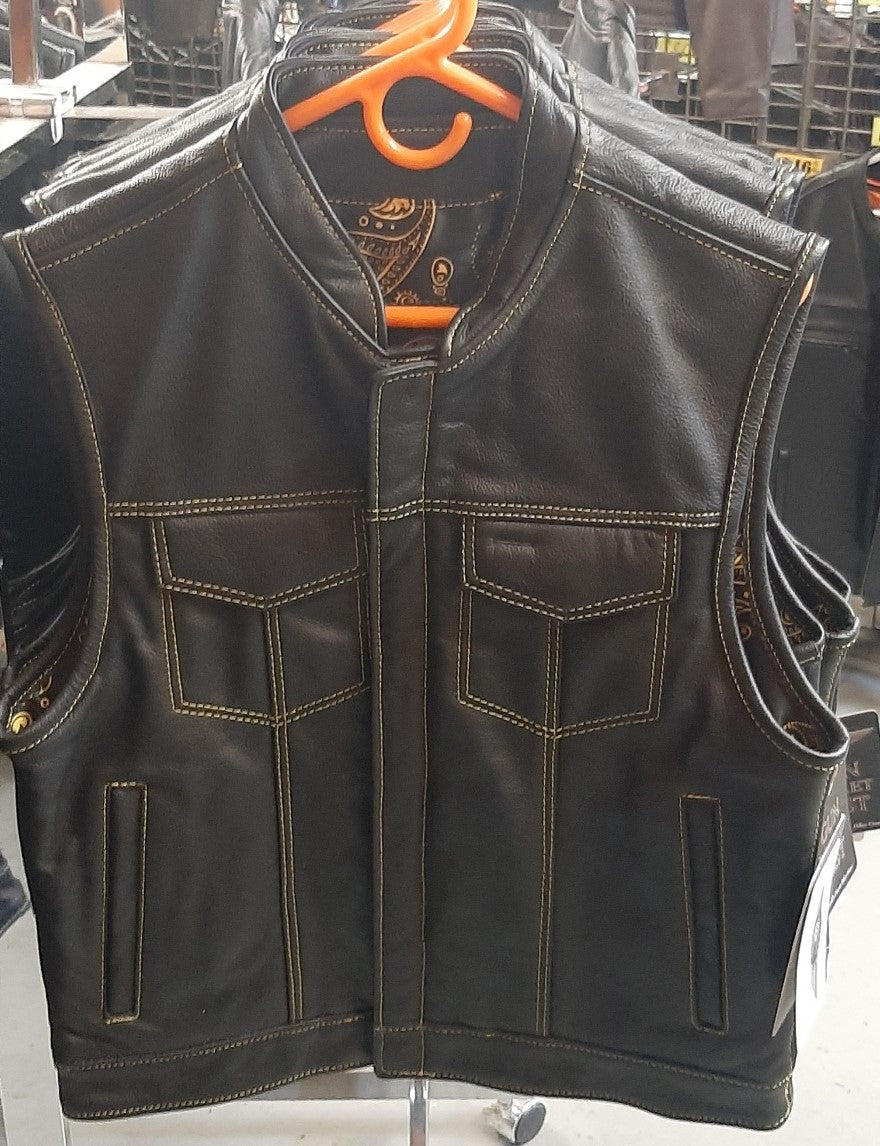 Men's Club Style Motorcycle Vest with Yellow Paisley Lining - 175Y