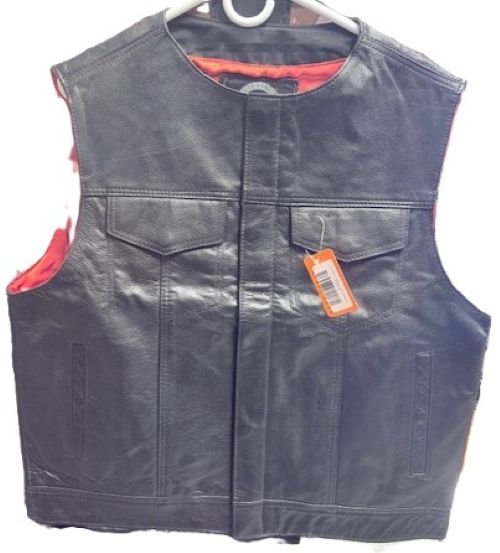 Men's Club Style Leather Vest w/Red Lining - 179red