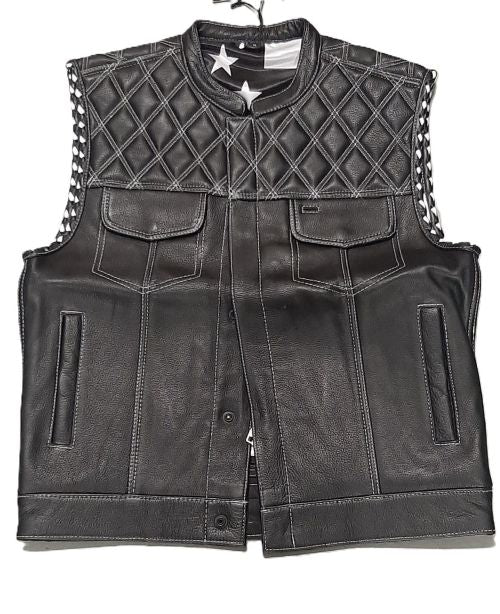 Men's Club Style Vest w/Black/White American Flag Lining - ADA188.WT