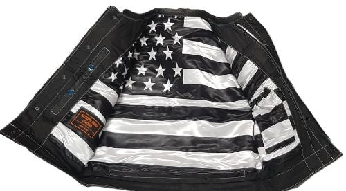 Men's Club Style Vest w/Black/White American Flag Lining - ADA188.WT