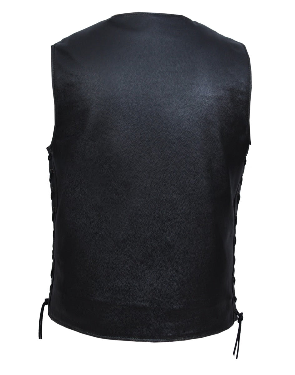 Men's Distressed Black Leather Vest w/Side Lace - 2611.AGR