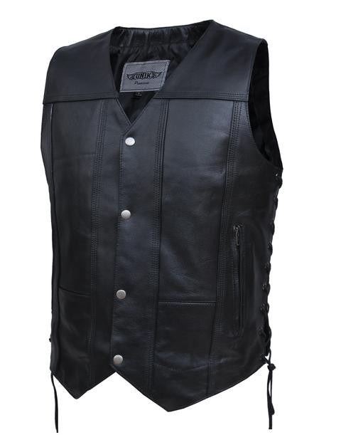 Men's Tall Cut Leather Vest with Gun Pockets and Side Lace