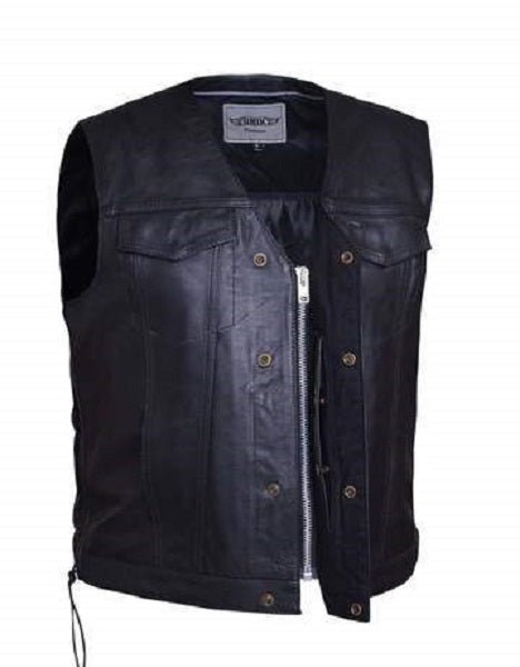 Men's Side Lace Leather Vest Conceal Carry Pockets - 2645.zip