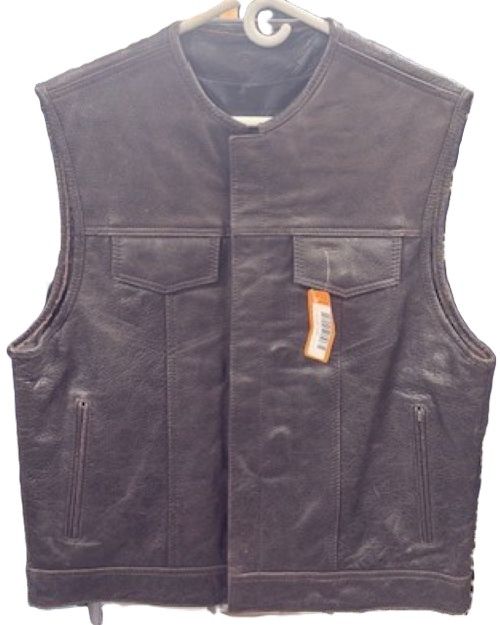 Men's Chocolate Brown Club Style Leather Biker Vest - 267brn