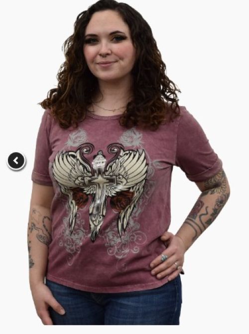 Ladies Beautiful Burgandy Cross Design Shirt - USA Made - 270135