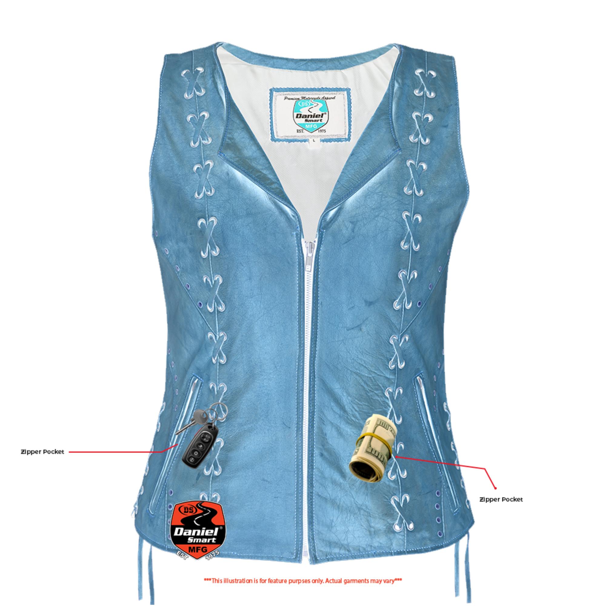 DS Women's Brown Zippered Vest with Lacing Details