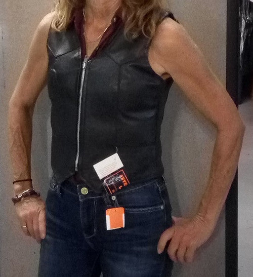 Ladies Black Leather Zip Front Vest 3054Z