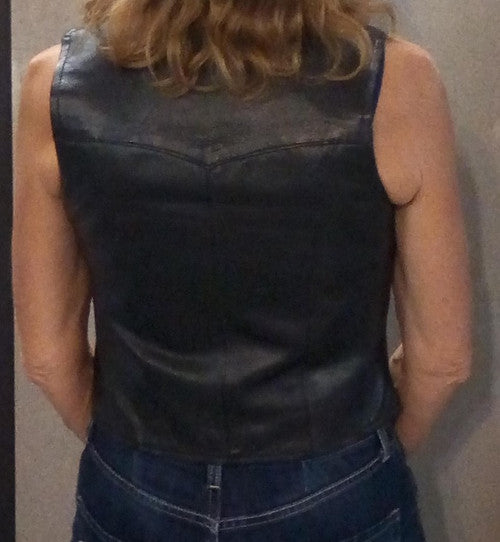 Ladies Black Leather Zip Front Vest 3054Z