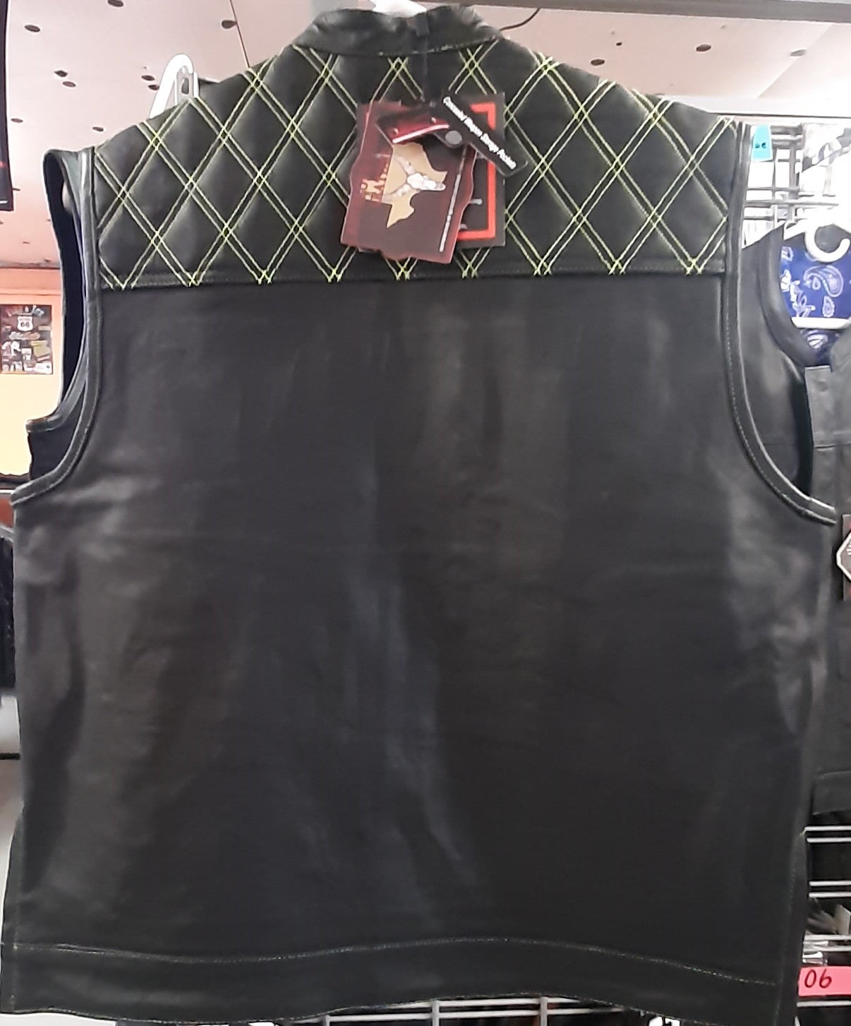 Men’s Motorcycle Leather Club Vest w/Lime Green Paisley Lining - 3270