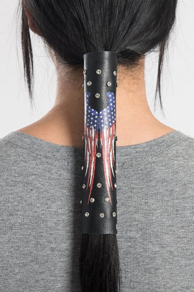 Ponytail Holder 8 Inch American Flag Angel Wing Design by Hairglove 38028