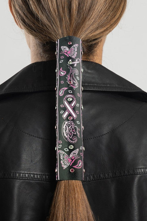 Ponytail Holder 8 Inch Pink Breast Cancer Ribbon Gems by Hairglove 38042