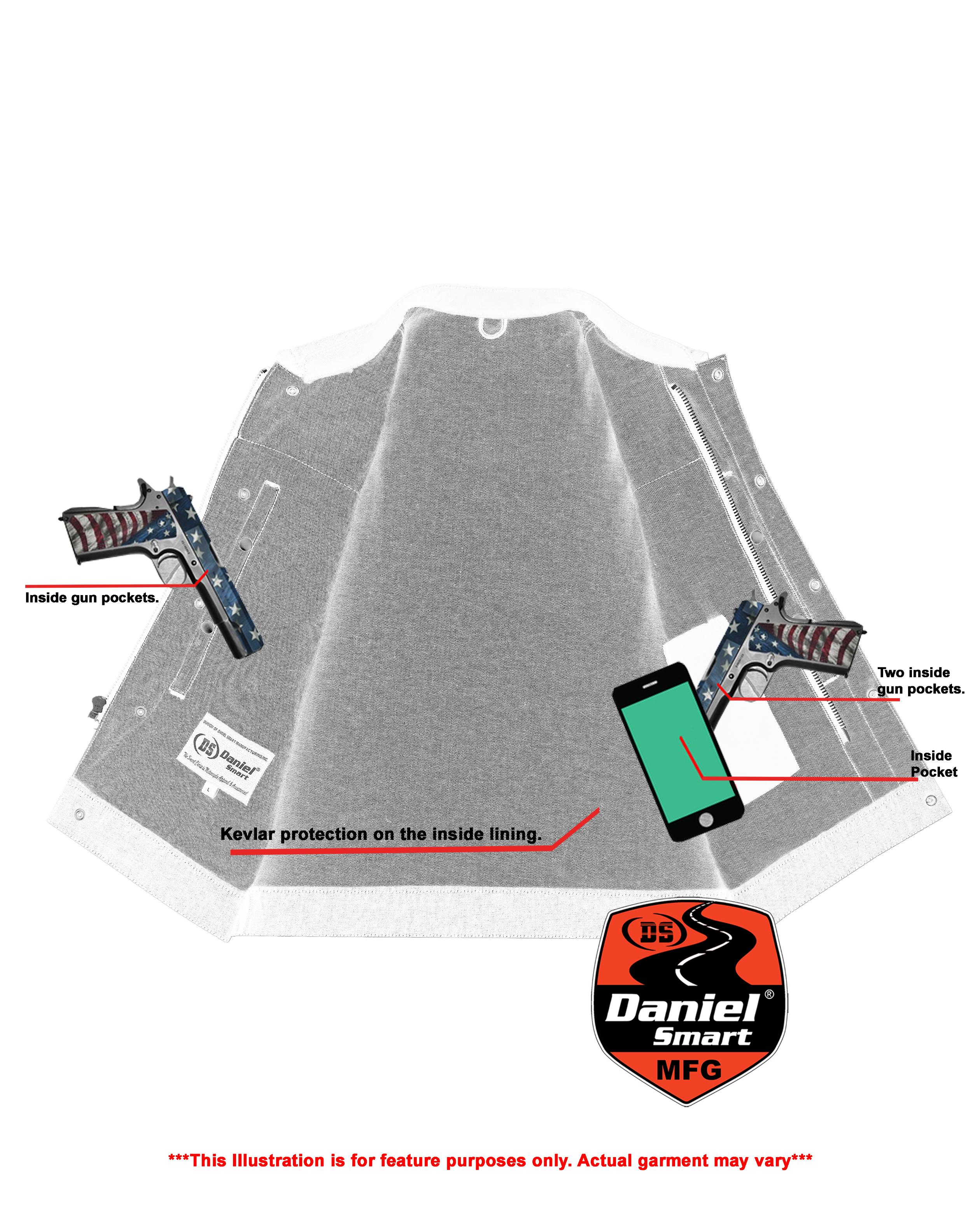 DM Men's Upgraded Broken Blue Denim Motorcycle Vest w/Leather Trimming