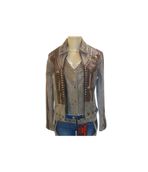 Ladies Two Tone Brown Leather Jacket 4263