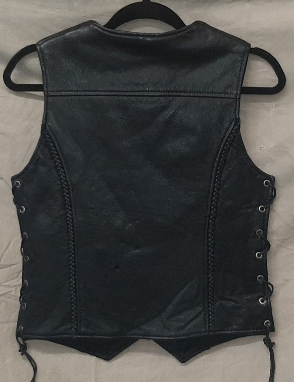 Ladies USA Made Leather Vest w/Braid Detail - 450