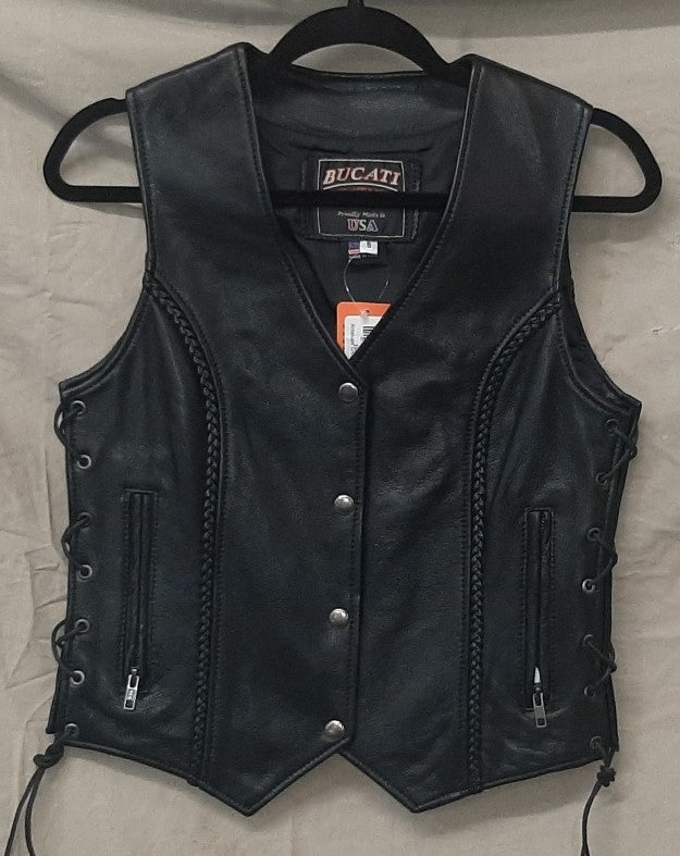 Ladies USA Made Leather Vest w/Braid Detail - 450