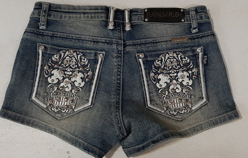 Ladies Shorts with Rhinestone Sugar Skull Design 4542 Shorts
