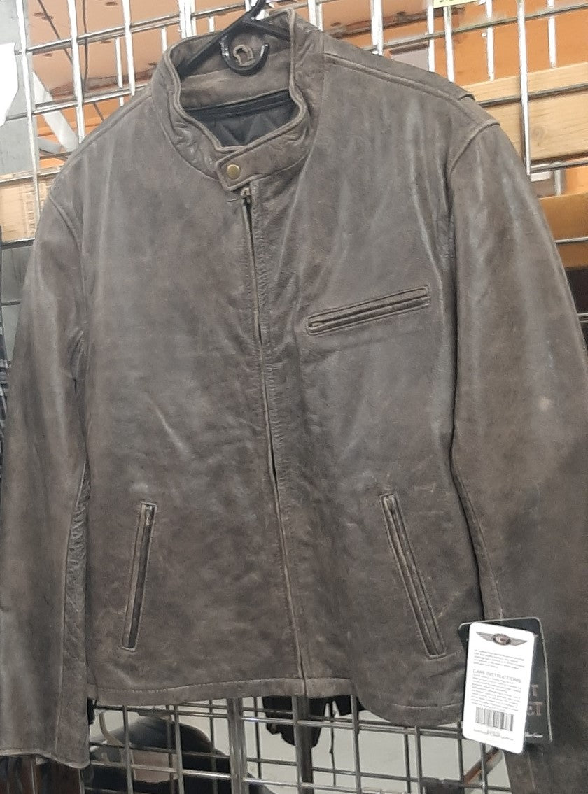 Men's Brown Leather Motorcycle Jacket Zip Out Liner - 515brn