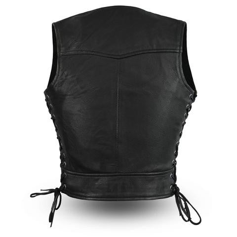 Ladies Front Zip Vest Short Waisted Leather Vest 542 WV Zip SL