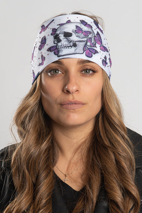 White headbands with Skull Butterflies 57543