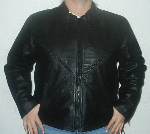 Women's Motorcycle Black Braided Jacket 6022