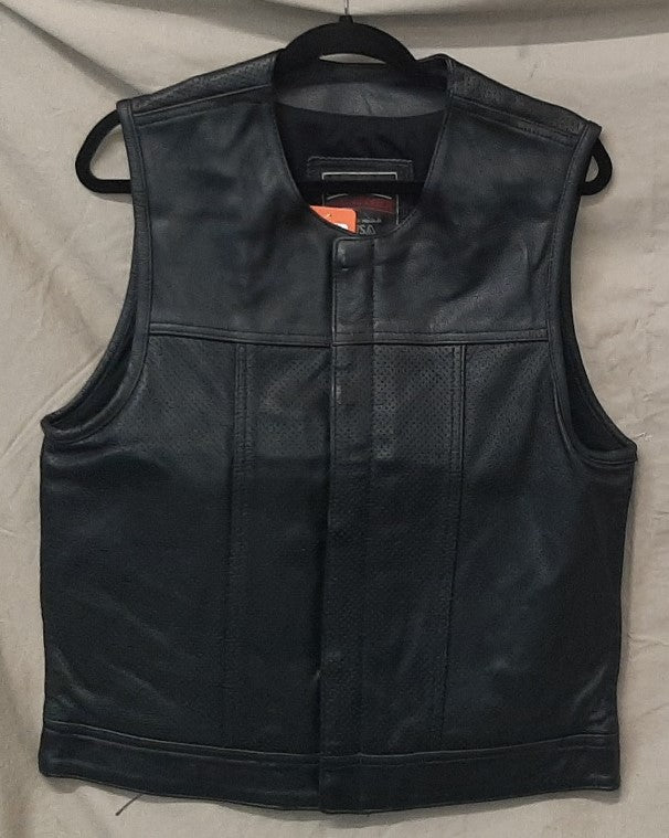 Made in the USA Men's Perforated Leather Motorcycle Vest - 652MV