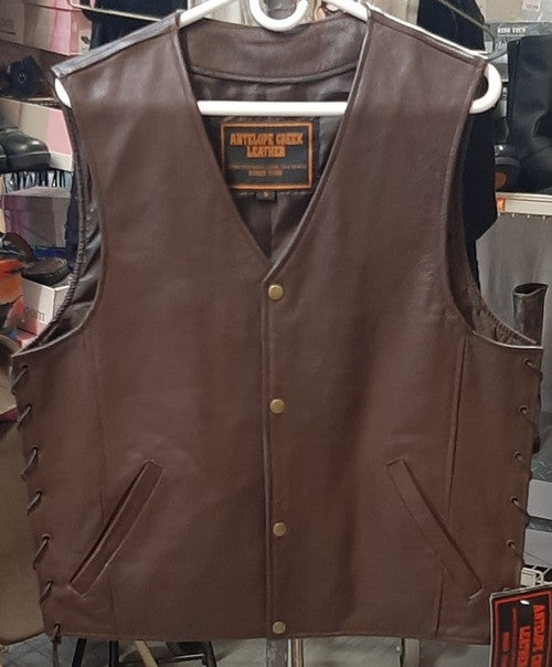 Men's Traditional Side Lace Dark Brown Motorcycle Vest 6650brd