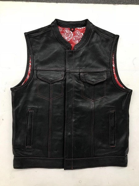 Men's Club Style Leather Vest with Red Paisley Lining 6665.01