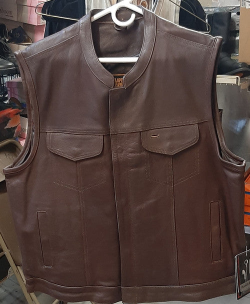 Men's Dark Brown Club Style Motorcycle Vest 6665brd