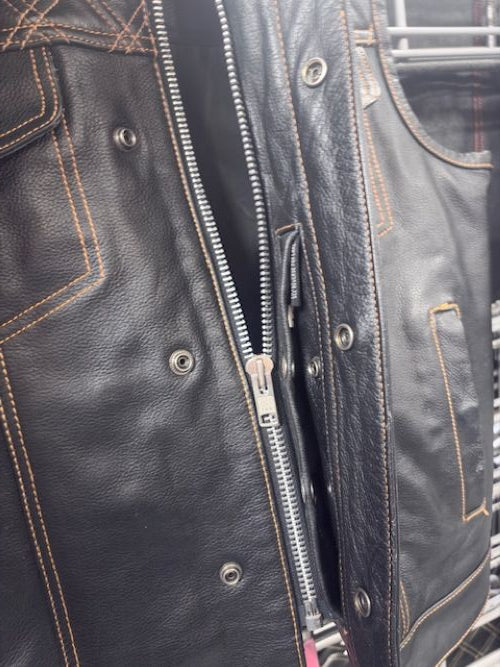 Men's Club Style Leather Vest w/Orange Stitching - 6671.16