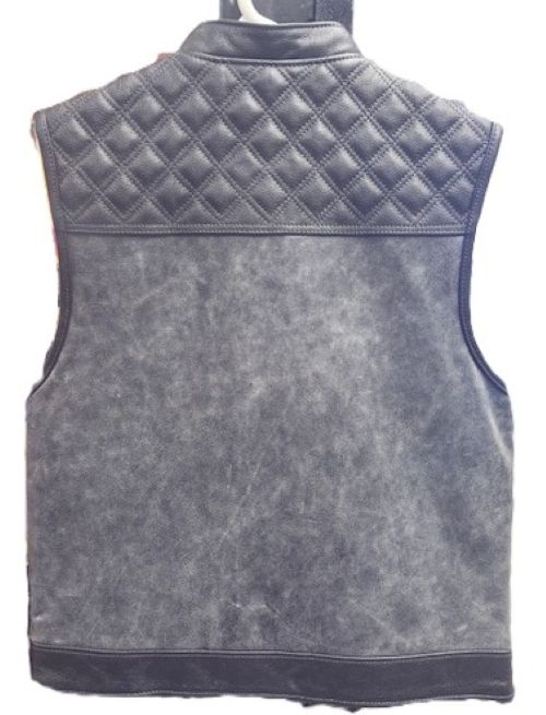 Men's Gray Club Style Leather Vest w/Conceal Carry Pockets - 678gry