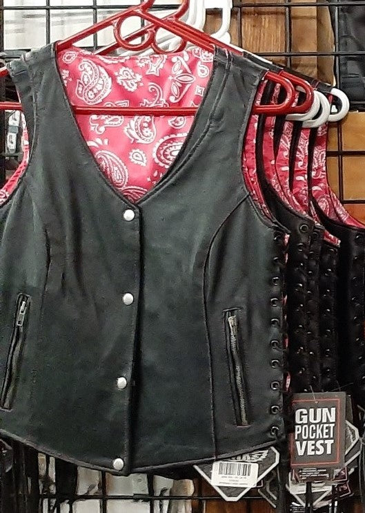 Ladies Leather Vest with Purple Paisley Lining 6890 WV