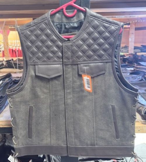 Men's Brown Club Style Vest Denim/Leather Side Lace - 698brn