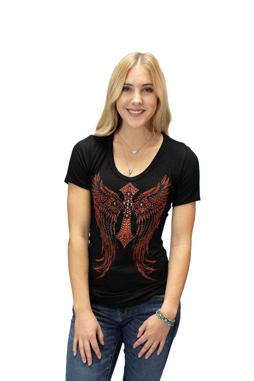 7158 BS Cross and wings embellished by rhinestones