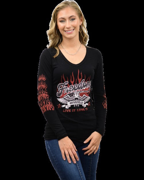 Ladies Long Sleeve Freedom Shirt - USA Made - 7195