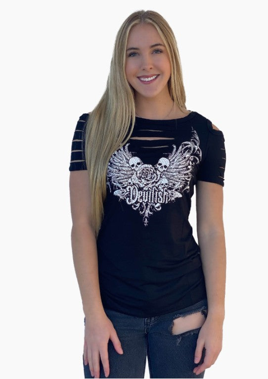 Ladies Beautiful Devilish Floral Design Shirt - USA Made - 7228