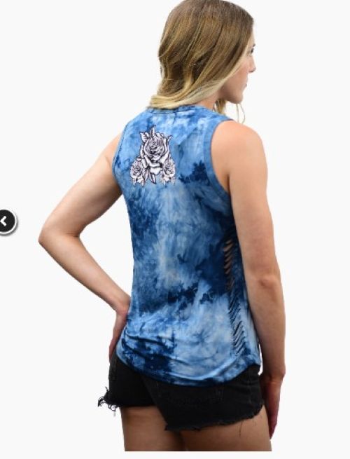 Ladies Beautiful Blue Tank with Roses and Wings Design Shirt - USA Made - 7509