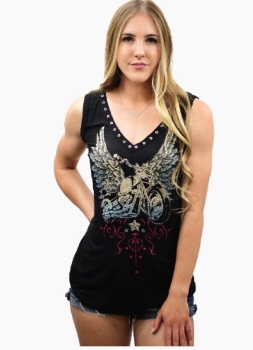 Ladies Beautiful Motorcycle Graphics Shirt - USA Made - 7577