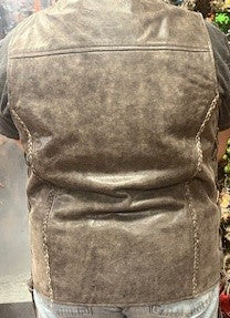 Ladies Brown Leather Vest w/Braid Detail - 764